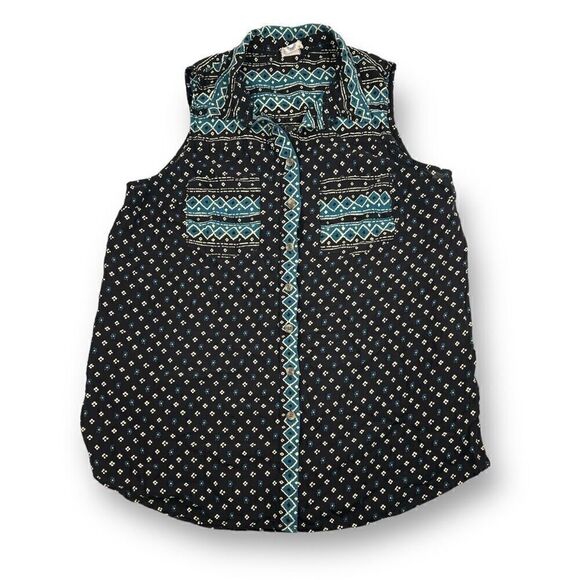 Akemi + Kin Anthropologie Ira Aztec Button Front Tunic Top Size Medium - Picture 1 of 6